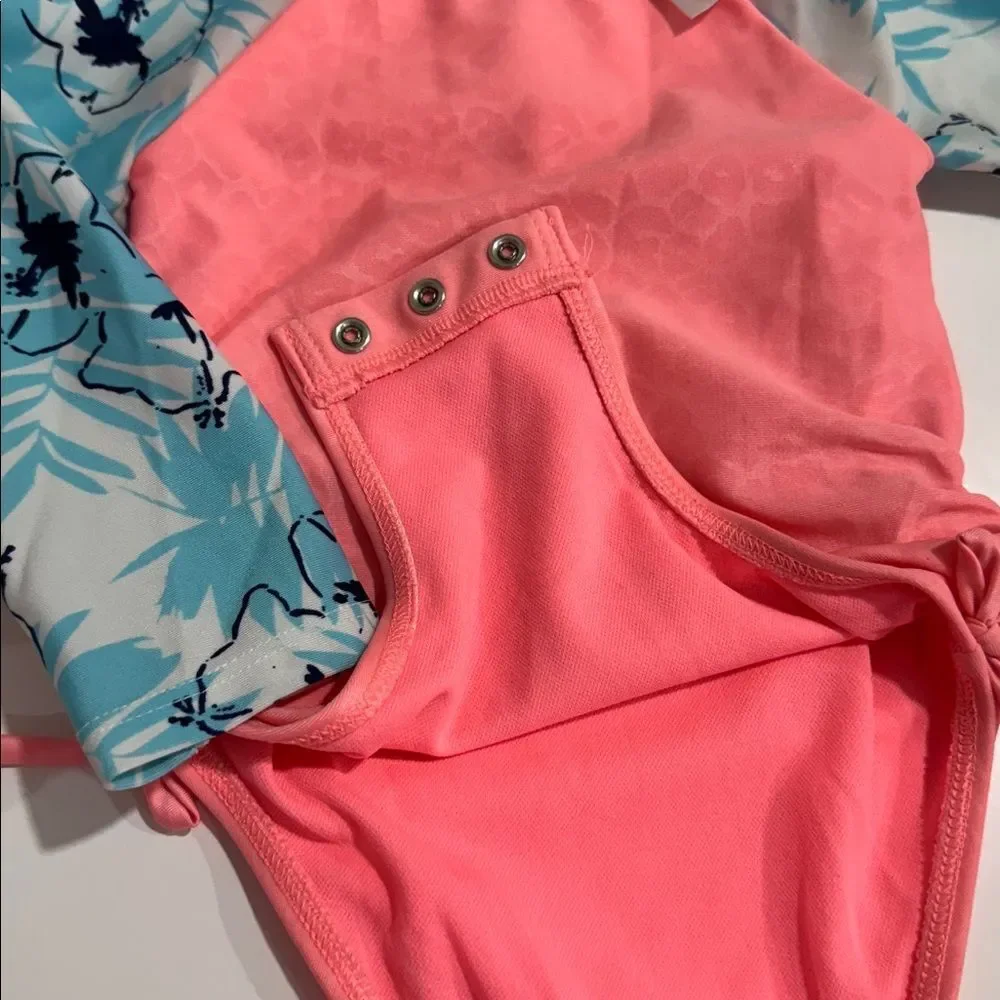 Girls Mixed Swimsuit Set - Teal, Coral & White EUC